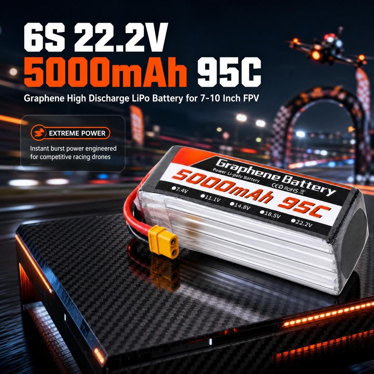 7インチ、9インチ、10インチのFPVレーシングドローン用グ - 6S Lipo Battery 22.2V 5000Mah のレビューと価格