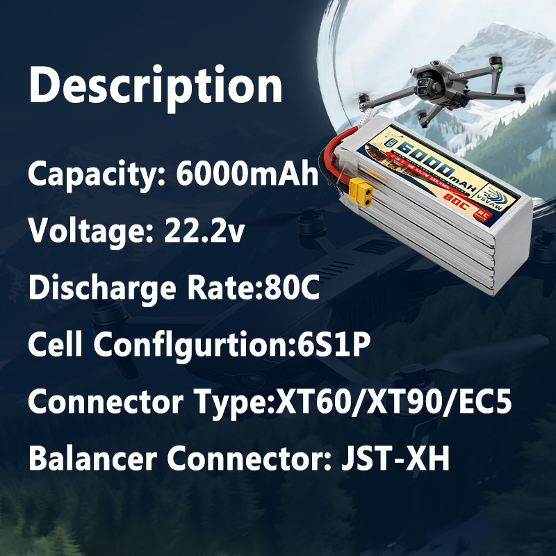 VSVAW 6S リポバッテリー 6000mAh 22.2V - 6S Lipo Battery 22.2V 5000Mah のレビューと価格